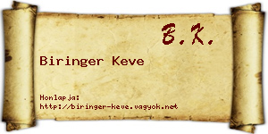 Biringer Keve névjegykártya